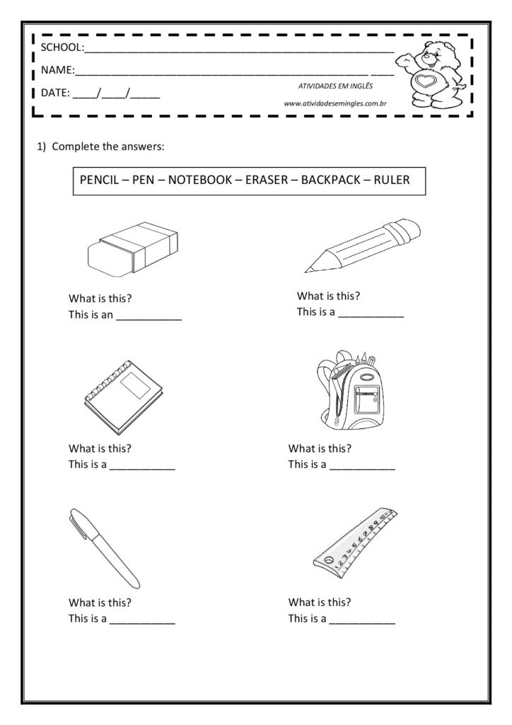 MATERIAIS ESCOLARES E O USO DE A/AN.