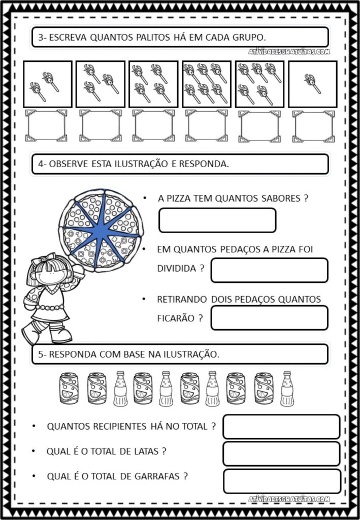 Atividade de Matemática para 1º Ano – Procure, pinte e conte