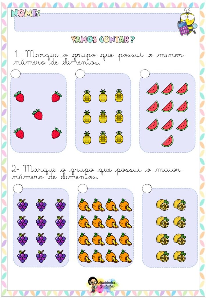 Atividade de matemática - conjuntos - 1º ano